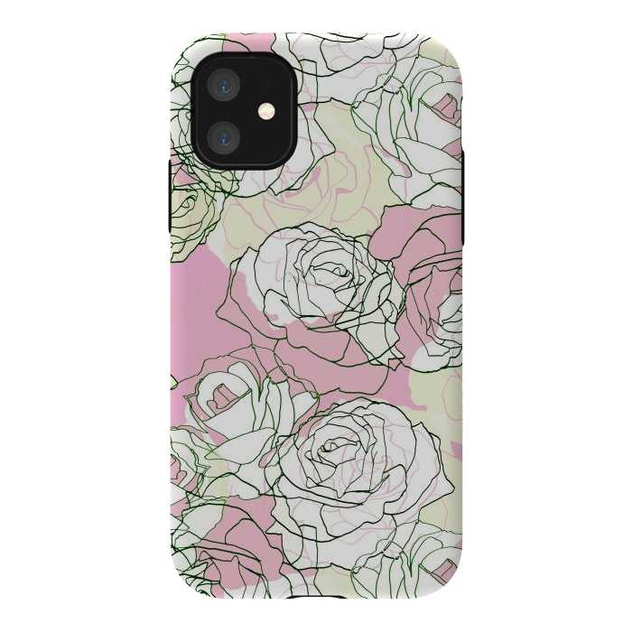 iPhone 11 StrongFit Pink beige line art roses by Oana 