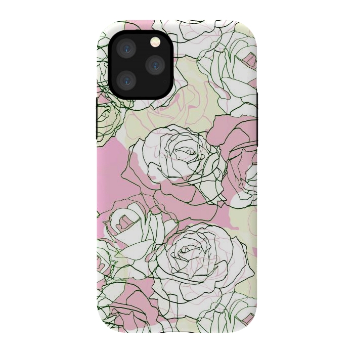 iPhone 11 Pro StrongFit Pink beige line art roses by Oana 