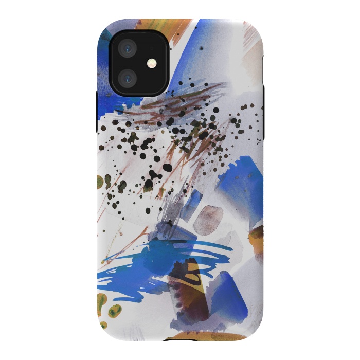 iPhone 11 StrongFit Blue beige watercolor paint splatter by Oana 