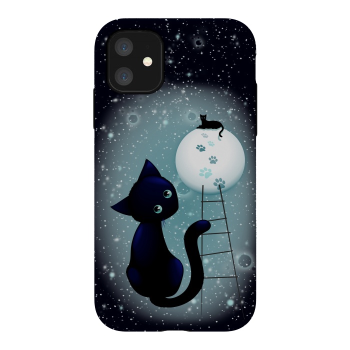 iPhone 11 StrongFit Blue Kitty Dream on the Moon by BluedarkArt