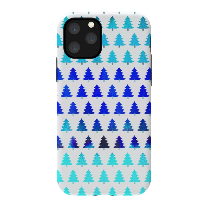 iPhone 11 Pro StrongFit Blue pine trees pattern - Christmas sweater by Oana 