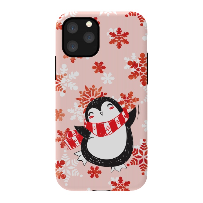 iPhone 11 Pro StrongFit Happy penguin and metallic snowflakes - winter illustration by Oana 