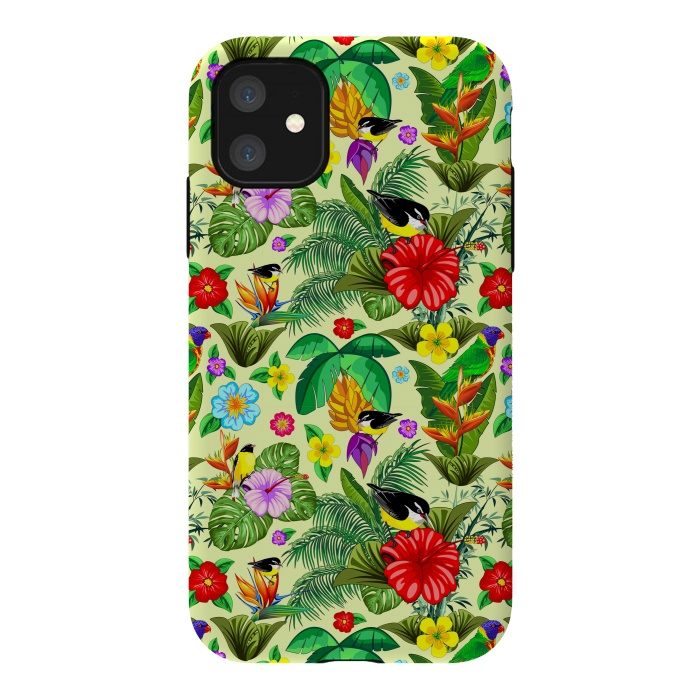 iPhone 11 StrongFit Birds and Nature Floral Exotic Seamless Pattern by BluedarkArt