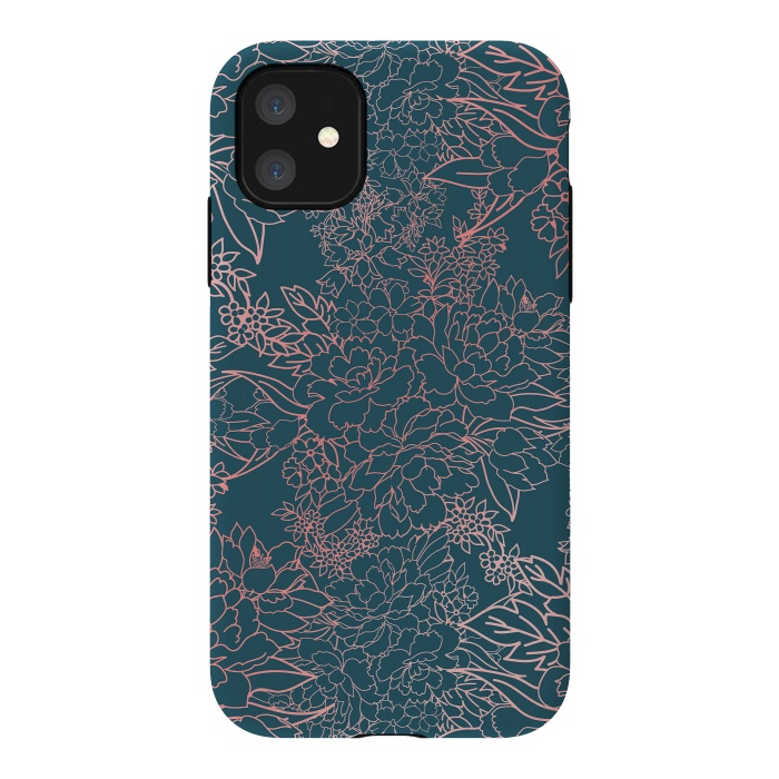 iPhone 11 StrongFit Luxury floral coral strokes doodles design by InovArts