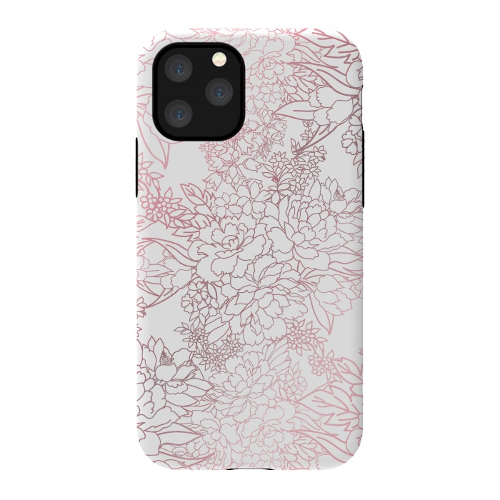 iPhone 11 Pro StrongFit Elegant floral rose gold strokes doodles design by InovArts