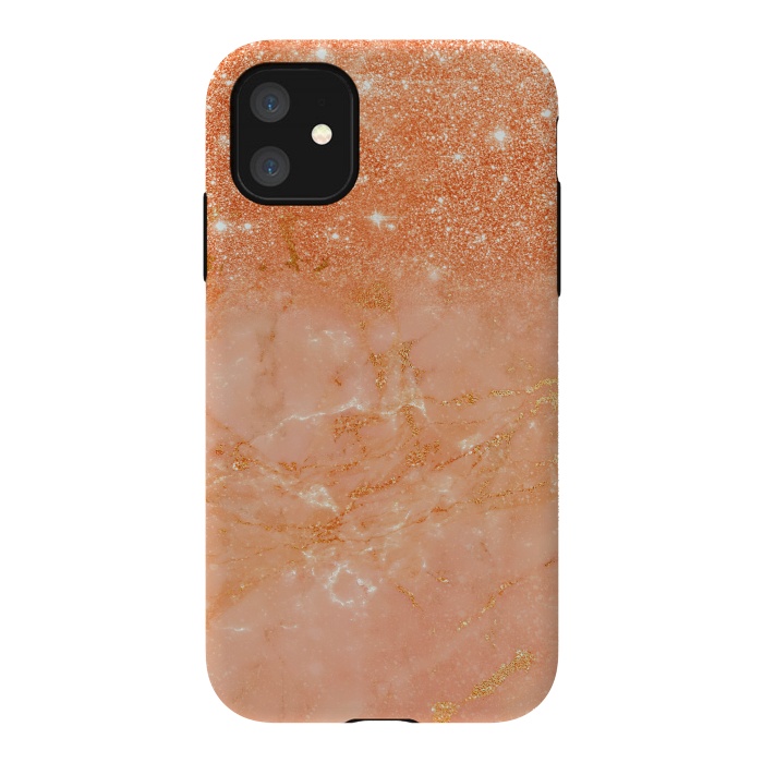 iPhone 11 StrongFit Living Coral Glitter and Veins on marble by  Utart
