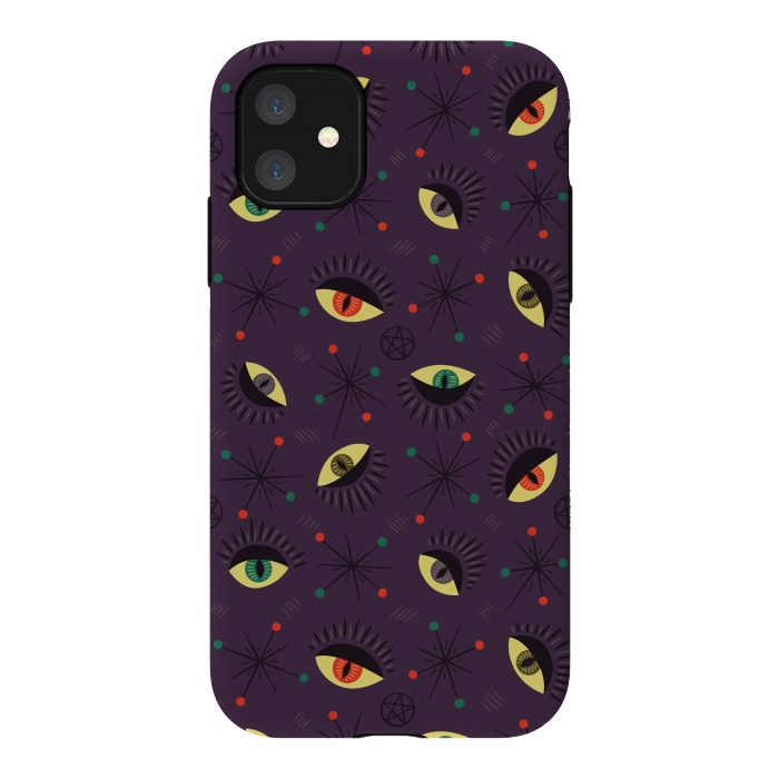 iPhone 11 StrongFit Reptile Witch Eyes Spooky Retro Pattern by Boriana Giormova