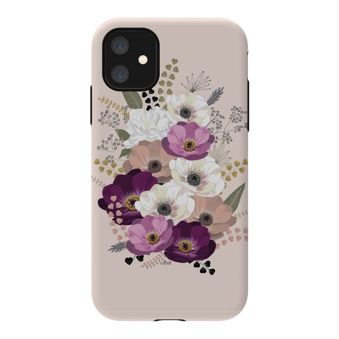 iPhone 11 StrongFit Anemones Bouquet Nude by Anis Illustration