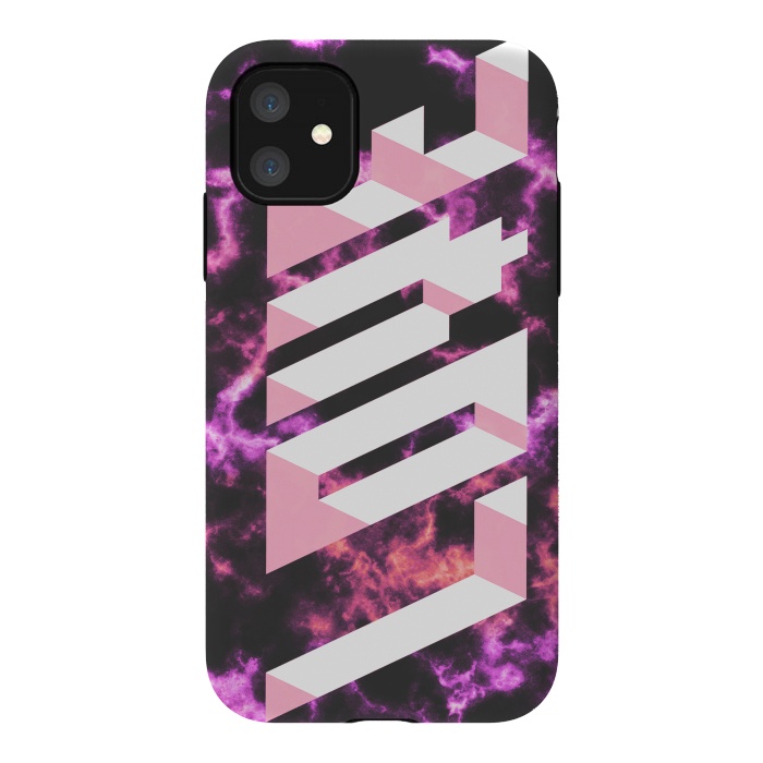 iPhone 11 StrongFit Love - 3D pink typography on magenta dark marble by Oana 