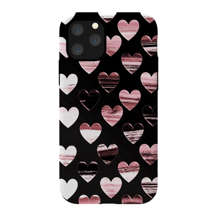 iPhone 11 Pro StrongFit Pink white brushed chocolate hearts on black backgroung by Oana 