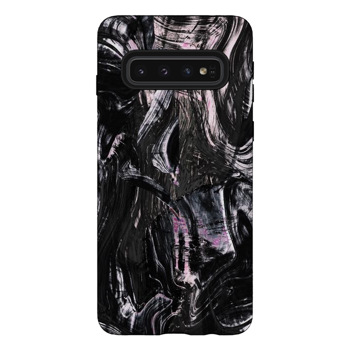 Galaxy S10 StrongFit Brushed black pink ink marble by Oana 