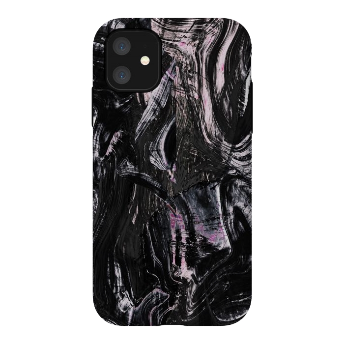 iPhone 11 StrongFit Brushed black pink ink marble by Oana 