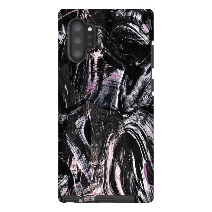 Galaxy Note 10 plus StrongFit Brushed black pink ink marble by Oana 