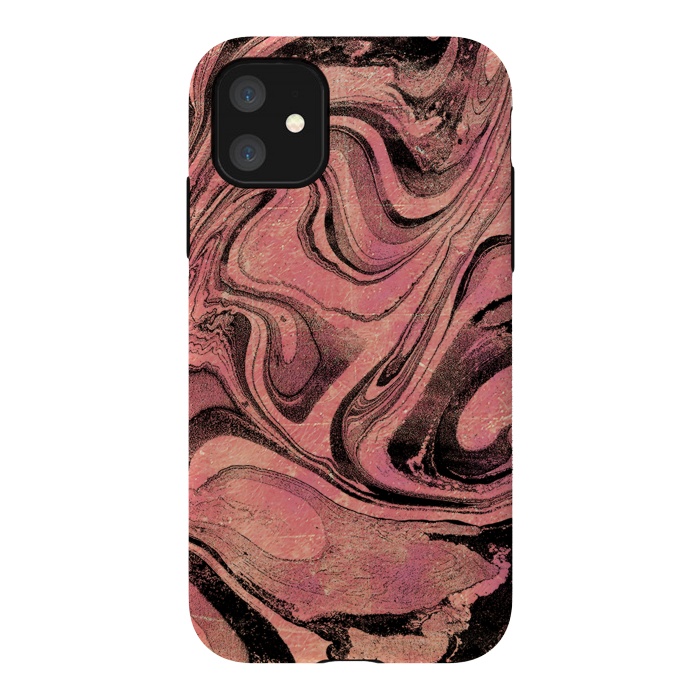 iPhone 11 StrongFit Golden liquid marble swirls painting by Oana 