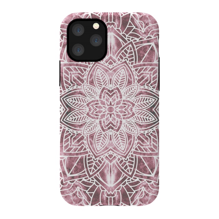 iPhone 11 Pro StrongFit White floral mandala petals on pink marble by Oana 