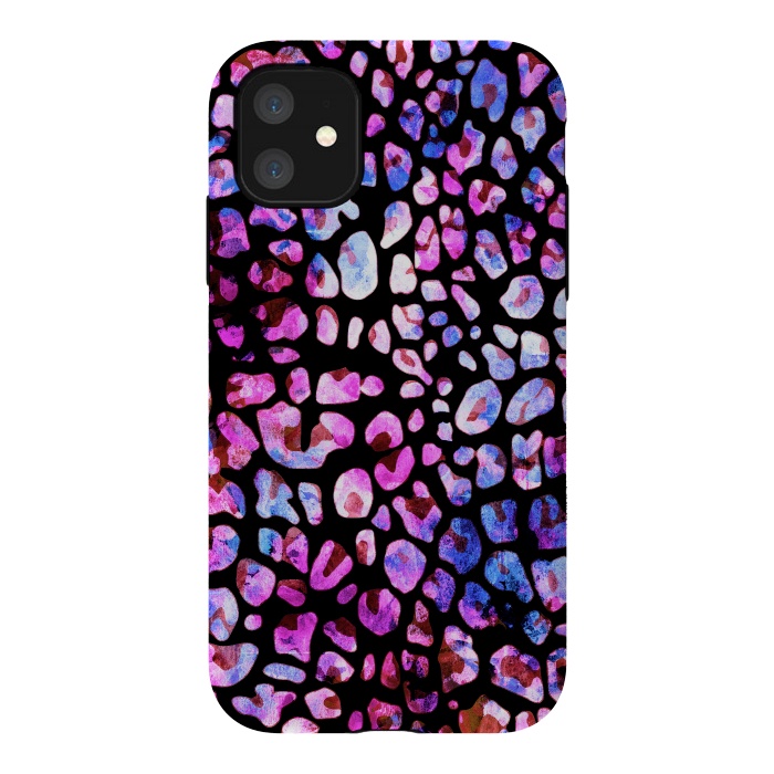 iPhone 11 StrongFit Blue purple magenta leopard print by Oana 