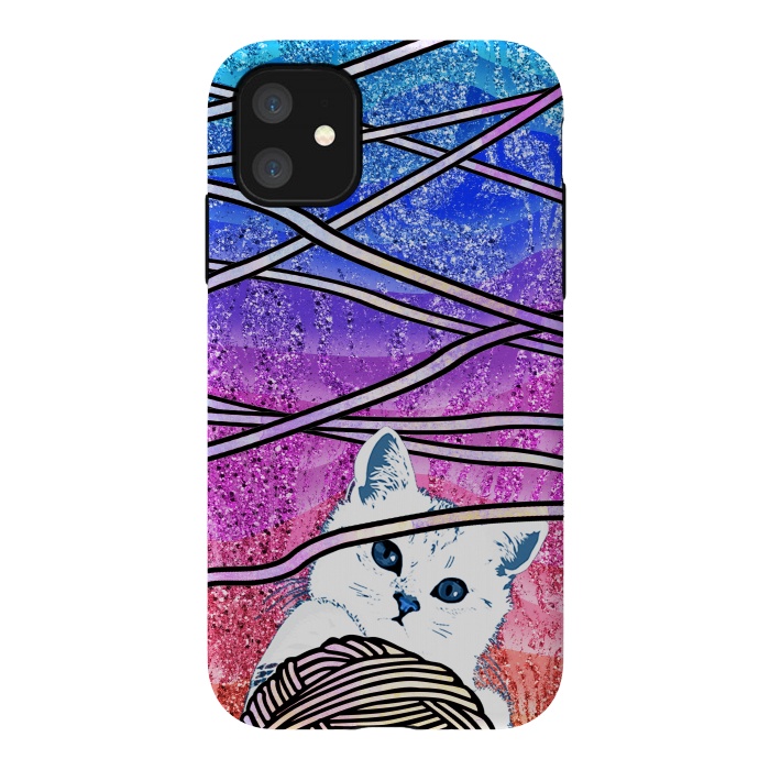 iPhone 11 StrongFit Kitten playing with yarn and gradient marble by Oana 