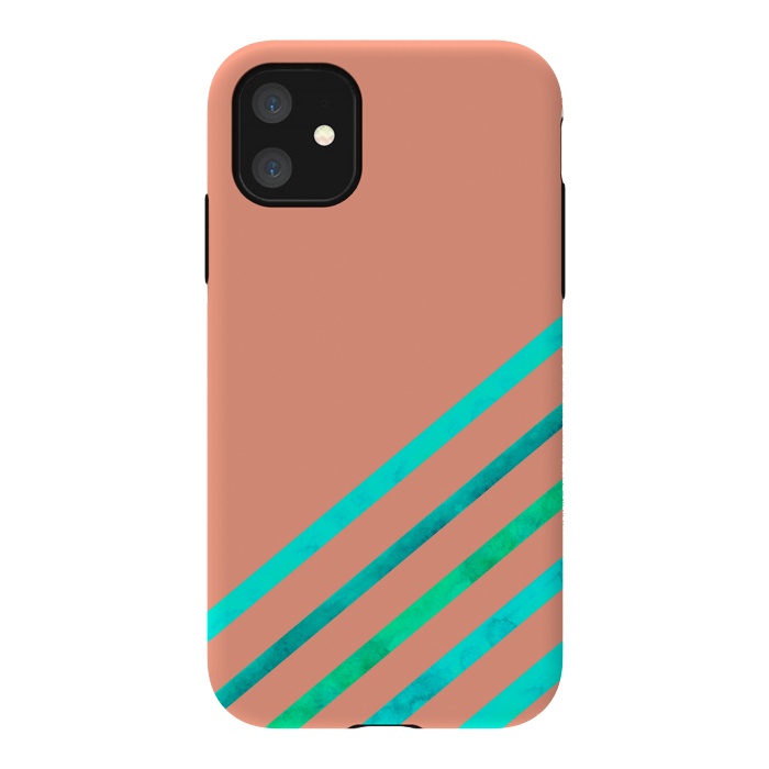 iPhone 11 StrongFit Peach Stripes by Amaya Brydon