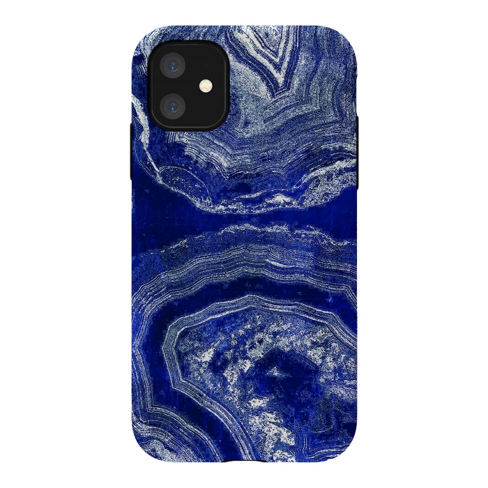iPhone 11 StrongFit Indigo blue agate marble art by Oana 