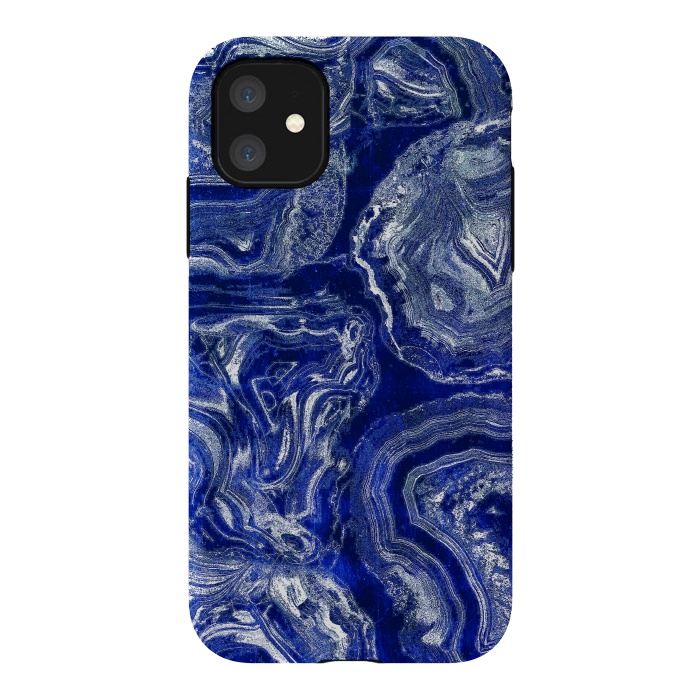 iPhone 11 StrongFit Metallic indigo blue marble by Oana 
