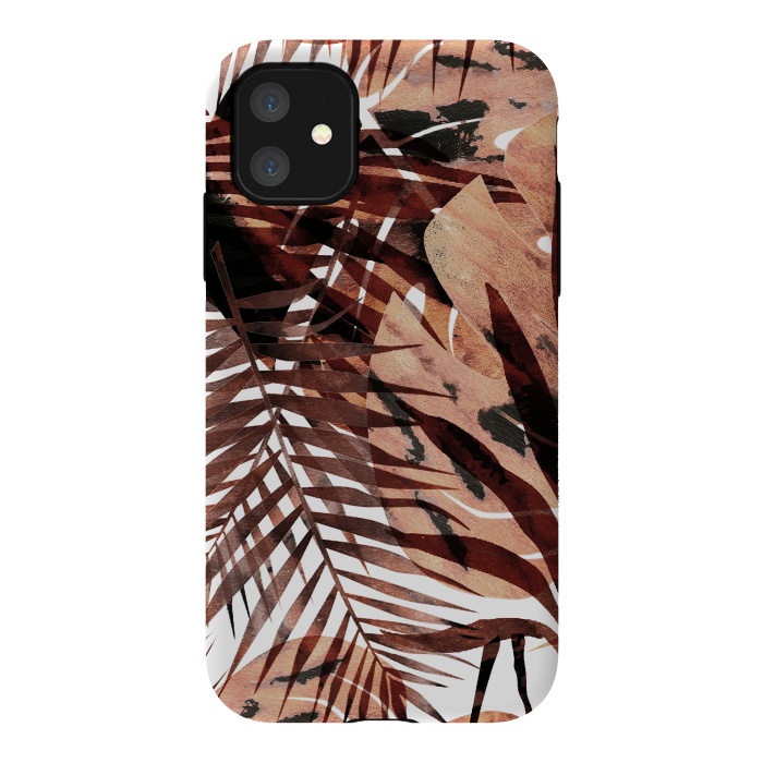 iPhone 11 StrongFit golden brown tropical palm and ficus leaves by Oana 