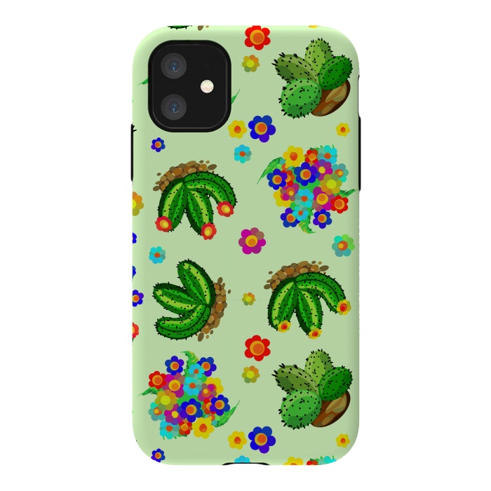 iPhone 11 StrongFit Succulents, Cactus and Flowers Doodles Greenery  by BluedarkArt