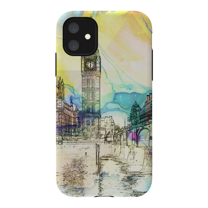 iPhone 11 StrongFit Big Ben travel sketch, London United Kingdom by Oana 