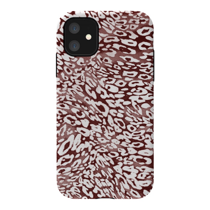 iPhone 11 StrongFit White leopard print spots on burgundy by Oana 