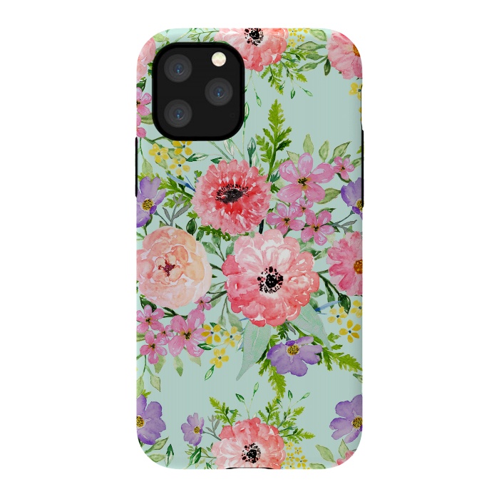 iPhone 11 Pro StrongFit Blooming floral bouquet watercolor hand paint  by InovArts