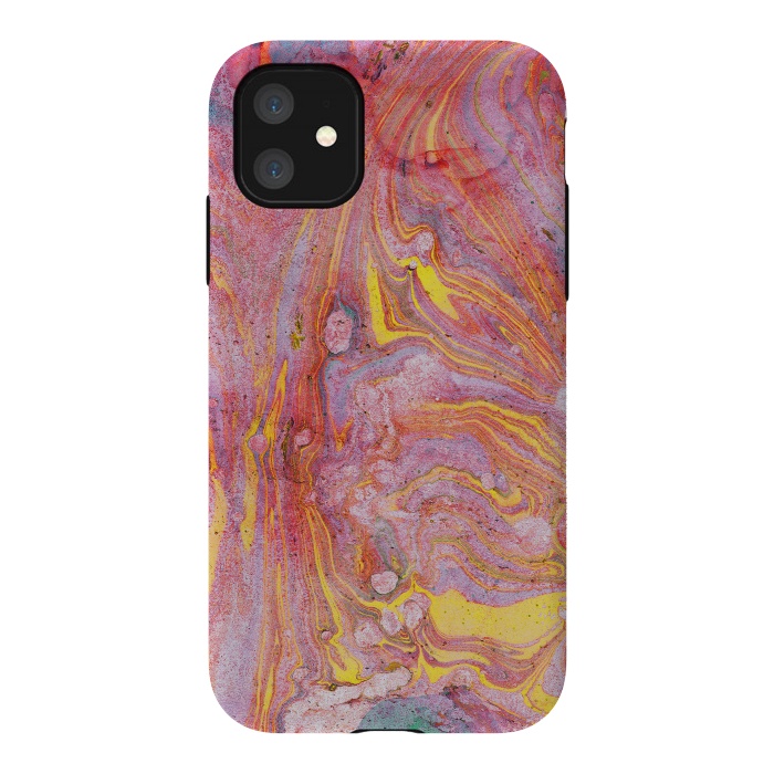 iPhone 11 StrongFit Pink yellow painted mable  by Oana 