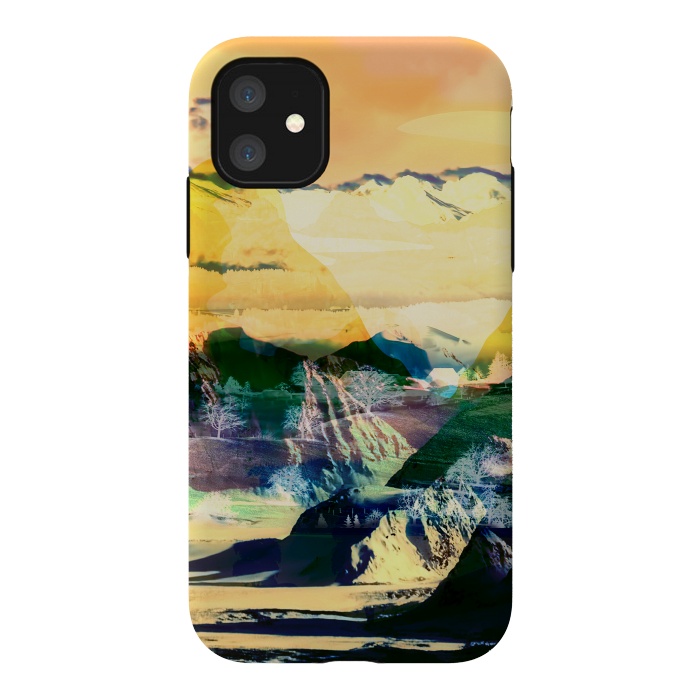 iPhone 11 StrongFit Yellow minimal stylised mountain landscape by Oana 