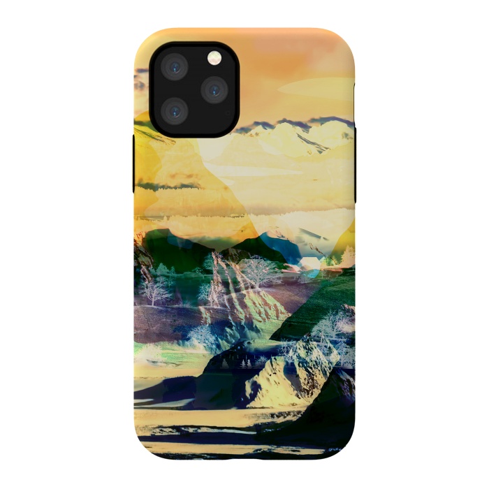 iPhone 11 Pro StrongFit Yellow minimal stylised mountain landscape by Oana 