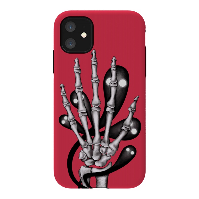 iPhone 11 StrongFit Skeleton Hand With Creepy Ghosts Gothic by Boriana Giormova