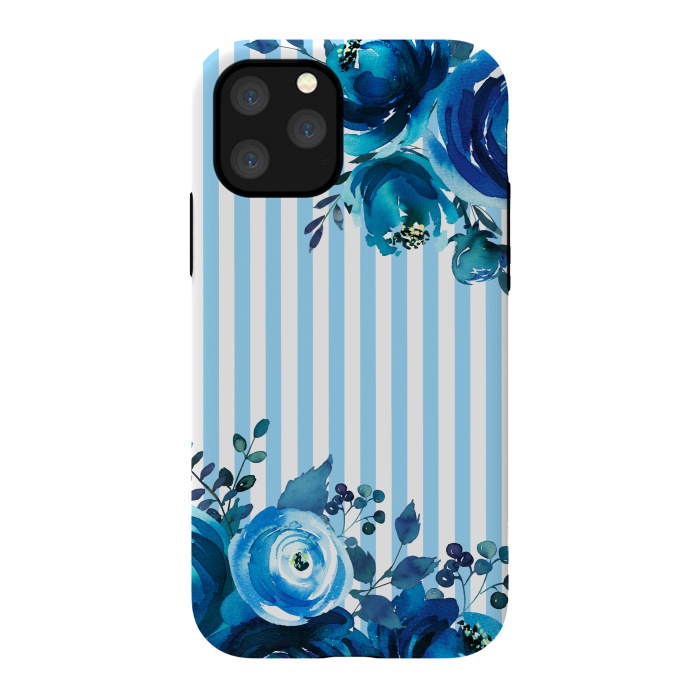 iPhone 11 Pro StrongFit Blue florals with light blue stripes by  Utart