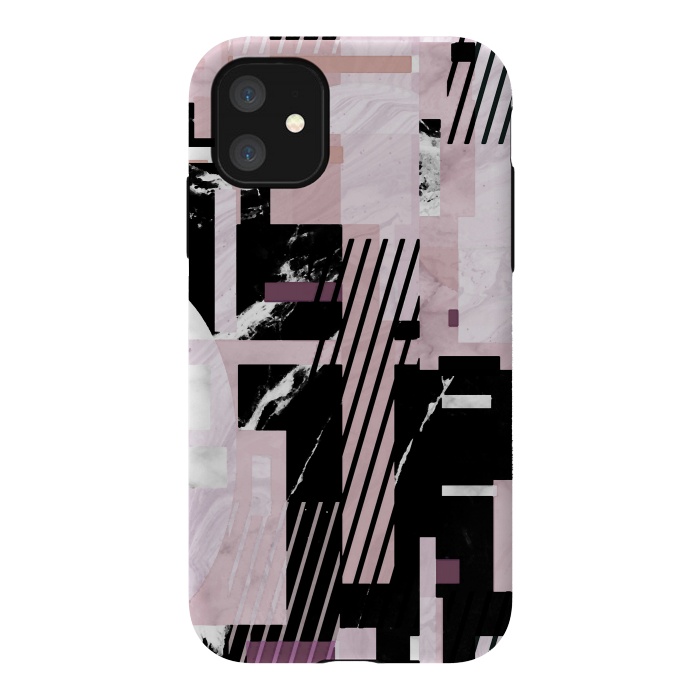 iPhone 11 StrongFit Elegant geometric pink black marble tiles by Oana 