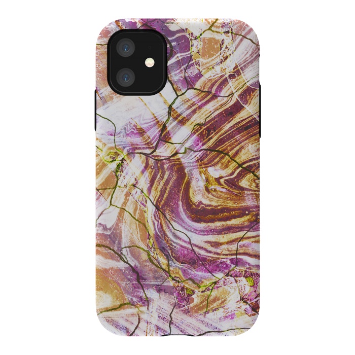 iPhone 11 StrongFit Brushed gold pink marble art by Oana 