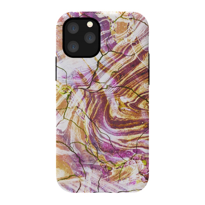 iPhone 11 Pro StrongFit Brushed gold pink marble art by Oana 