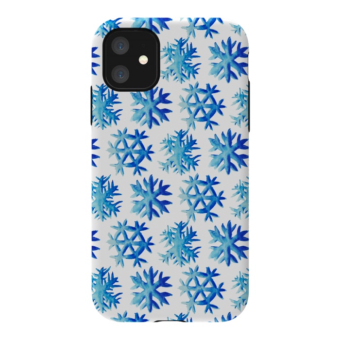 iPhone 11 StrongFit Blue Watercolor Snowflake Pattern by Boriana Giormova