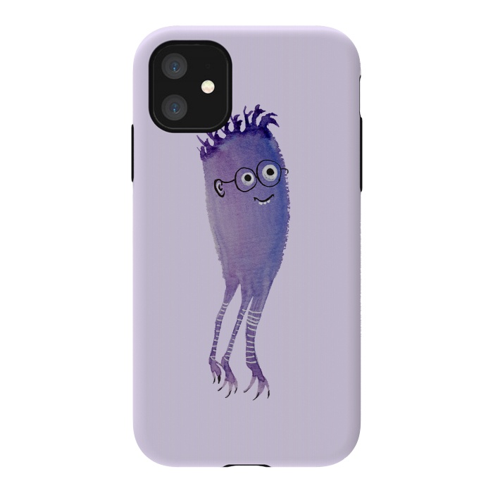iPhone 11 StrongFit Geek Jellyfish Funny Monster With Glasses Watercolor by Boriana Giormova