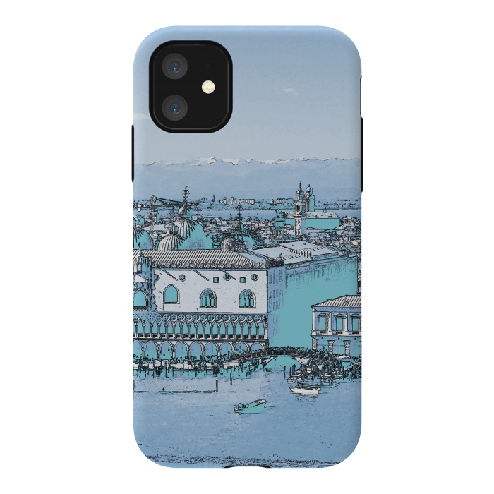 iPhone 11 StrongFit Blue watercolor painted Venice, Italy by Oana 