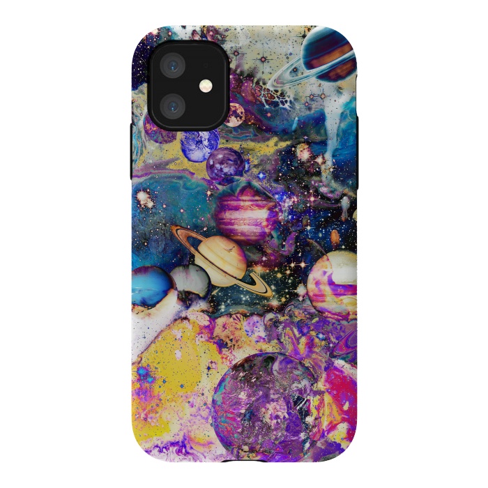 iPhone 11 StrongFit Multicolor psychedelic planets and stars by Oana 