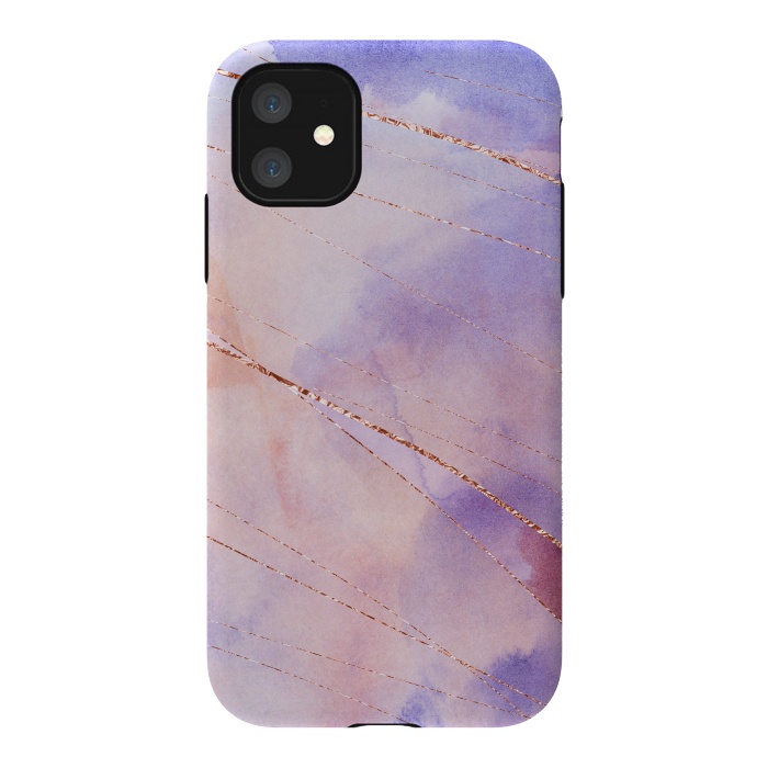iPhone 11 StrongFit Purple and Rosegold watercolor with gold veins by DaDo ART