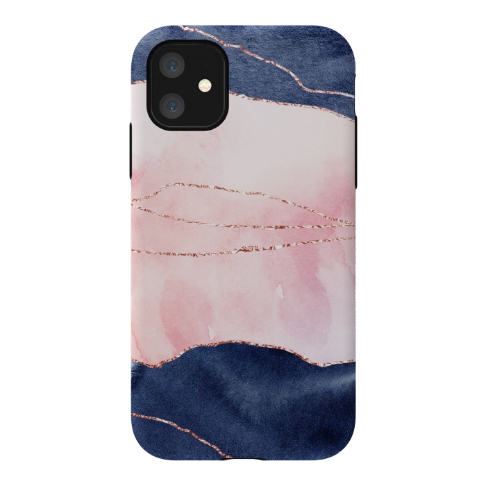 iPhone 11 StrongFit Pink and Blue Watercolor Texture with gold veins by DaDo ART
