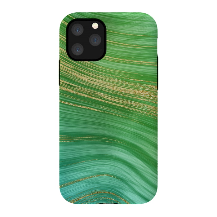 iPhone 11 Pro StrongFit Spring Green and TEal and Gold Mermaid Marble WAves by DaDo ART