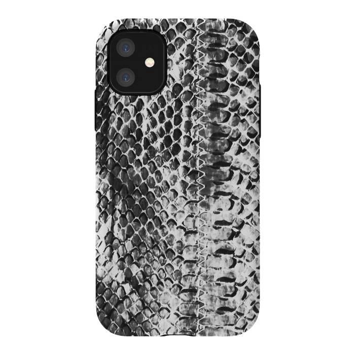 iPhone 11 StrongFit Black and white ink snake skin animal print by Oana 