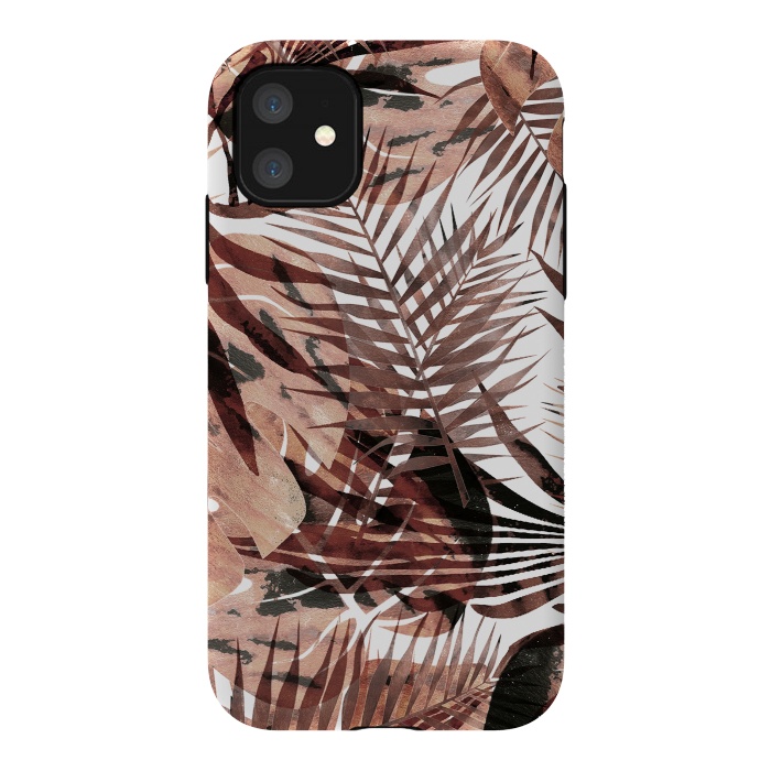 iPhone 11 StrongFit Brown tropical palm and ficus leaves by Oana 