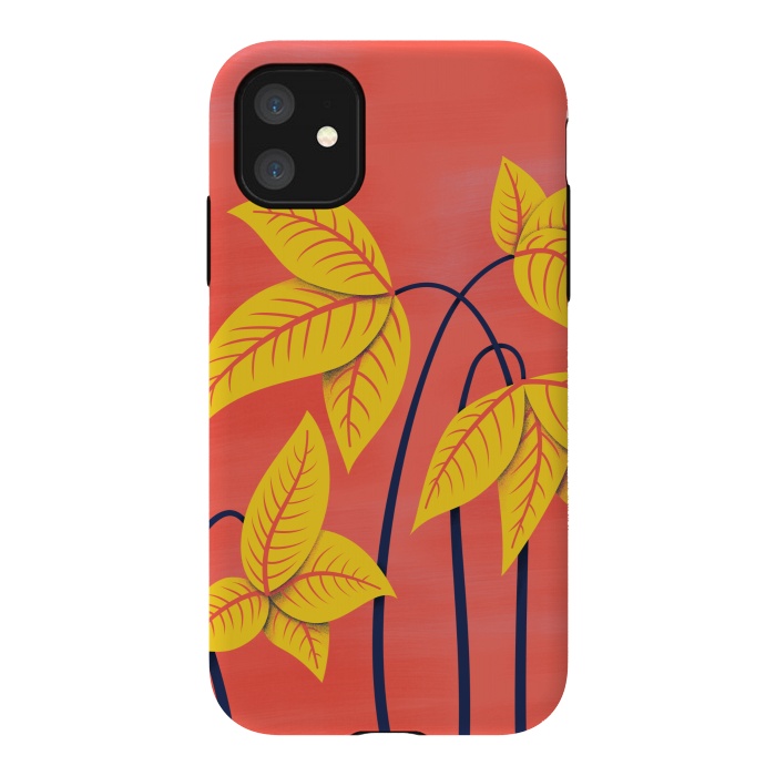 iPhone 11 StrongFit Abstract Flowers Geometric Art In Vibrant Coral And Yellow  by Boriana Giormova