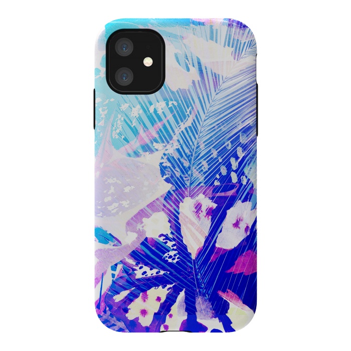 iPhone 11 StrongFit Tropical palm and ficus leaves gradient painting by Oana 