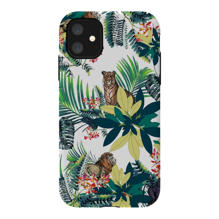 iPhone 11 StrongFit Tropical leaves and jungle animals  by Oana 