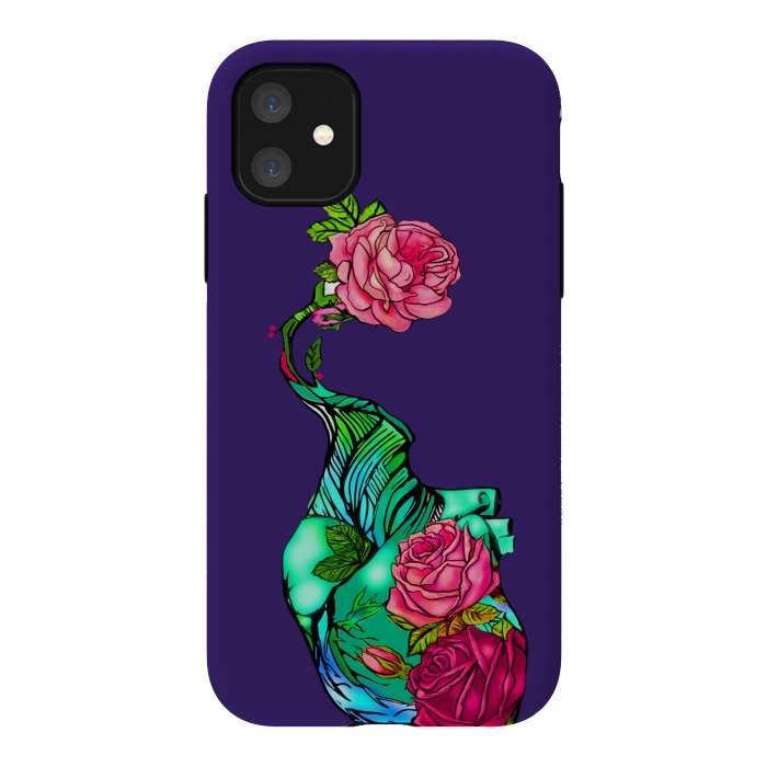 iPhone 11 StrongFit Heart floral design colorful pink roses peonies by Josie